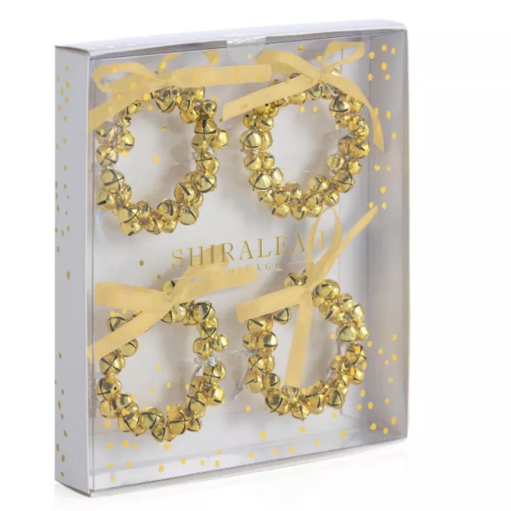 NEW Set of 4 Gold Jingle Bell Wreath Napkin Rings